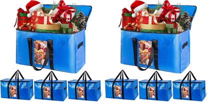 TAILI Extra Large Moving Bags, 4 Pack Blue Heavy Duty Totes For Storage with Visible Window, Wrap Around Handles, Storage Bags for Space Saving, Alternative to Moving Boxes