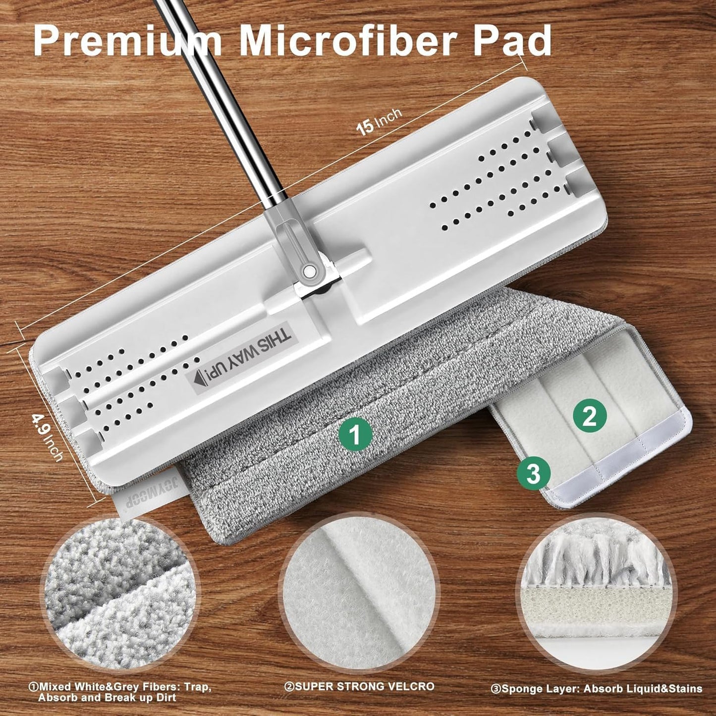 JOYMOOP Mop and Bucket with Wringer Set, Hands Free Flat Floor Mop and Bucket, 60" Mop with 3 Reusable Microfiber Pads, Wet and Dry Use, Floor Cleaning System