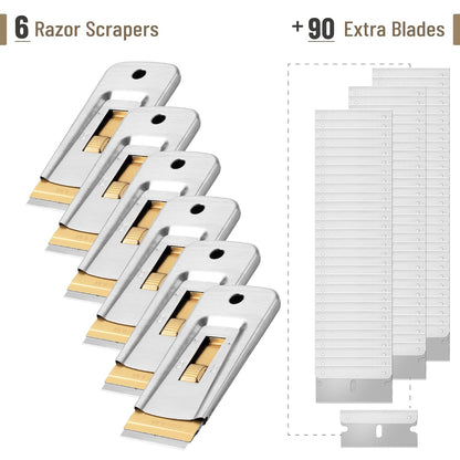 Bates- Metal Razor Blade Scraper, 2 Pack, 30 Extra Blades, Scraper for Cleaning, Glass Scraper, Razor Blade Scraper Tool, Razor Scraper Tool, Scraper Blades, Window Scraper with Razor Blade