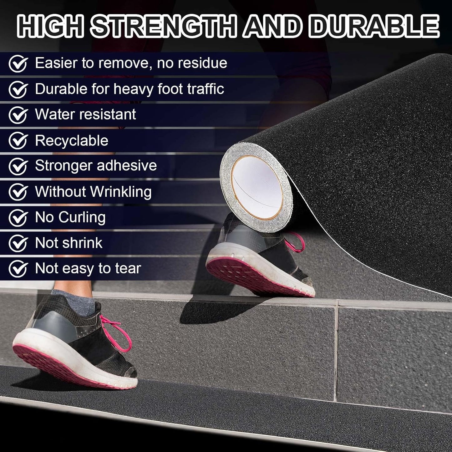 Watersay 8 Inch x 20 ft Anti Slip Traction Tape Waterproof Clear Non Skid Tape Durable Grip and Friction Stair Non Slip Strips Abrasive Adhesive for Stairs Steps Ramp Outdoor Indoor
