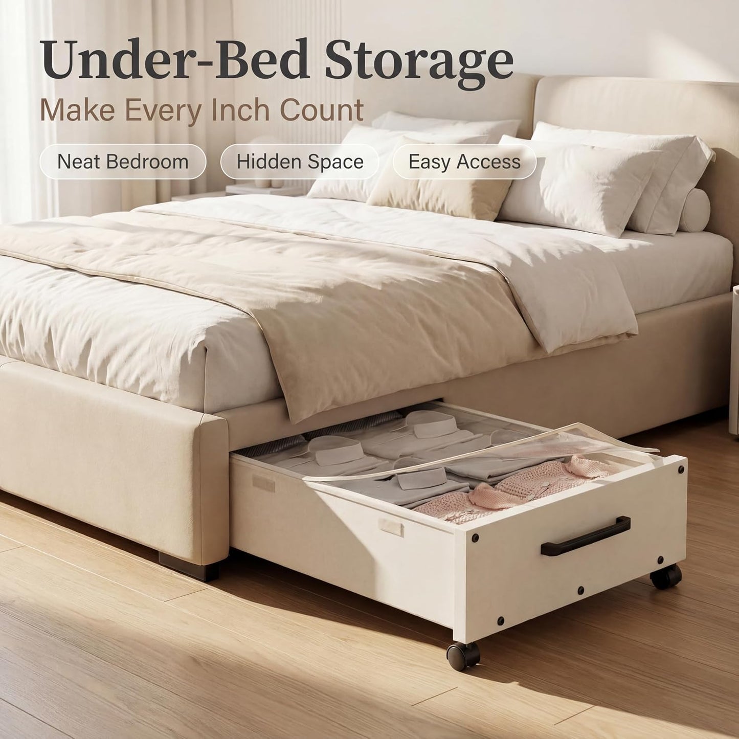 KITHELP Under Bed Storage Containers with Wheels, 2 Pack Underbed Shoe Storage Organizer with Removable Lids, Large Rolling Under Bed Storage Dresser Drawers for Clothes Toys Shoes Blankets