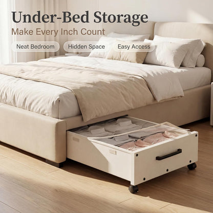 KITHELP Under Bed Storage Containers with Wheels, 2 Pack Underbed Shoe Storage Organizer with Removable Lids, Large Rolling Under Bed Storage Dresser Drawers for Clothes Toys Shoes Blankets