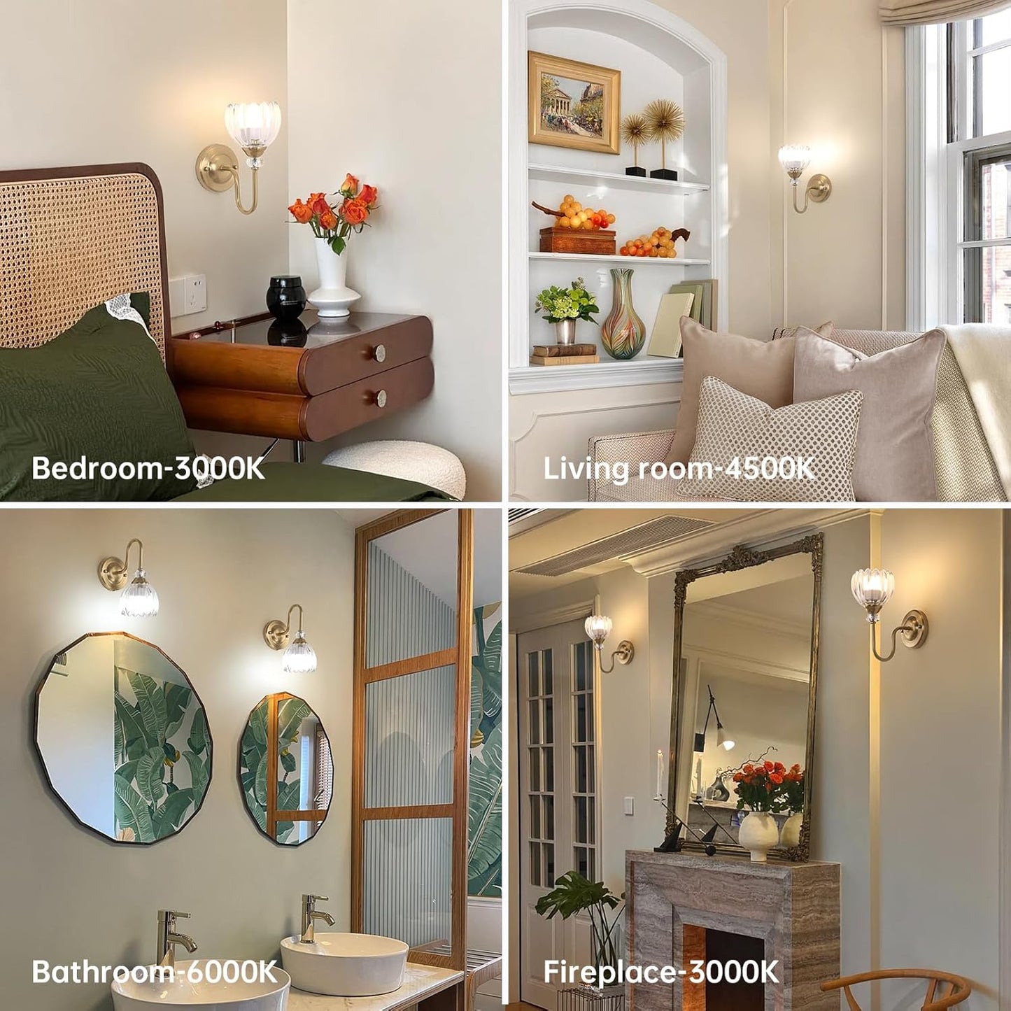 Set of 2 Vintage Battery Operated Wall Sconce, Rechargeable Wall Lamp with 5000mAh Battery & Remote Control, Dimmable Wall Lights with tulip shade for Bedroom Bathroom Living Room, (Tulip Amber Up)