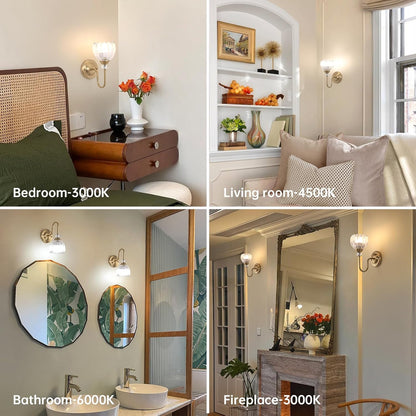 Set of 2 Vintage Battery Operated Wall Sconce, Rechargeable Wall Lamp with 5000mAh Battery & Remote Control, Dimmable Wall Lights with tulip shade for Bedroom Bathroom Living Room, (Tulip Amber Up)