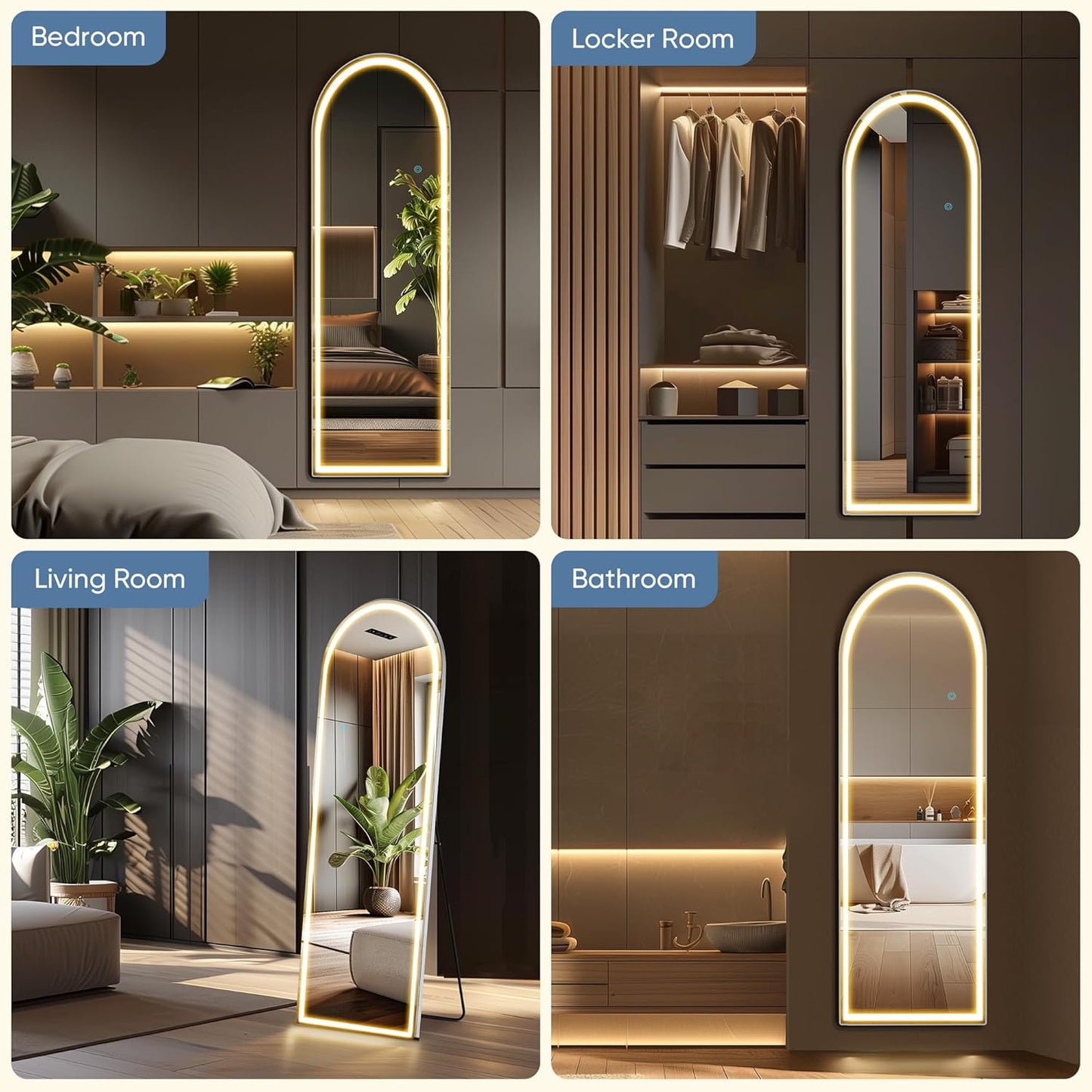 OLIXIS 64"x 21.5" Arched Mirror Full Length, Full Body Mirror with Stand, Hanging or Leaning for Wall, Floor Standing with Shatter-Proof Glass for Bedroom, Living Room, Long, Black