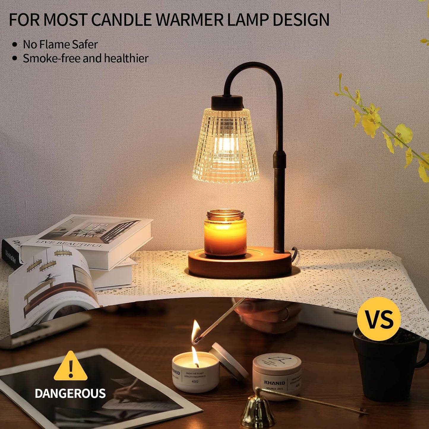 MEIXISUE Candle Warmer Lamp with Timer and Dimmer,Electric Gold Light Gifts for Women Melt Wax Warmer Lamp with 2 Bulbs for Candle Jars House Warming New Home Decor Bedroom