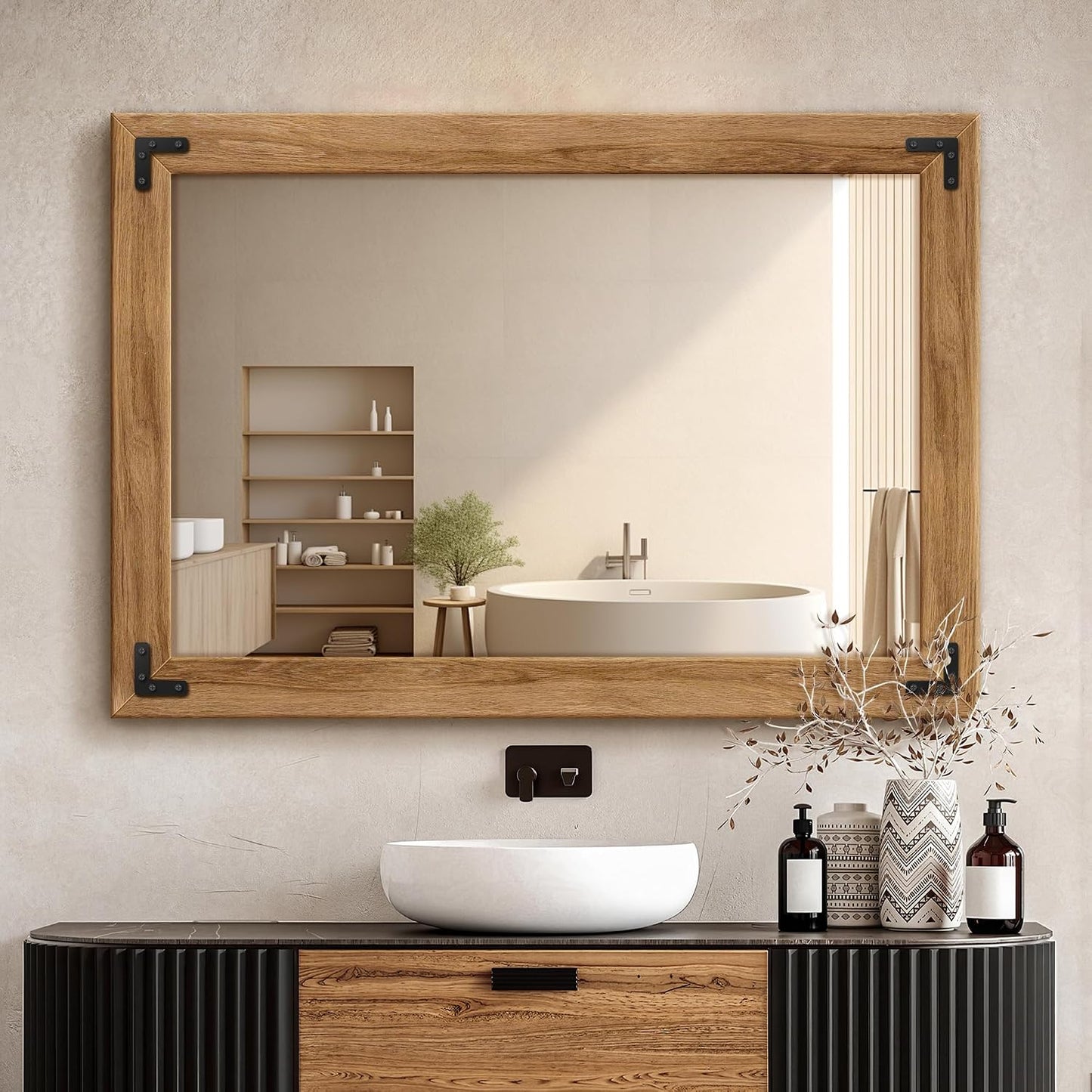 TRAHOME Full Length Mirror with Wooden Frame, 56"X22" Solid Wood Standing Floor Mirror for Farmhouse, Bathroom, Bedroom Decor, Hanging or Leaning Wall-Mounted