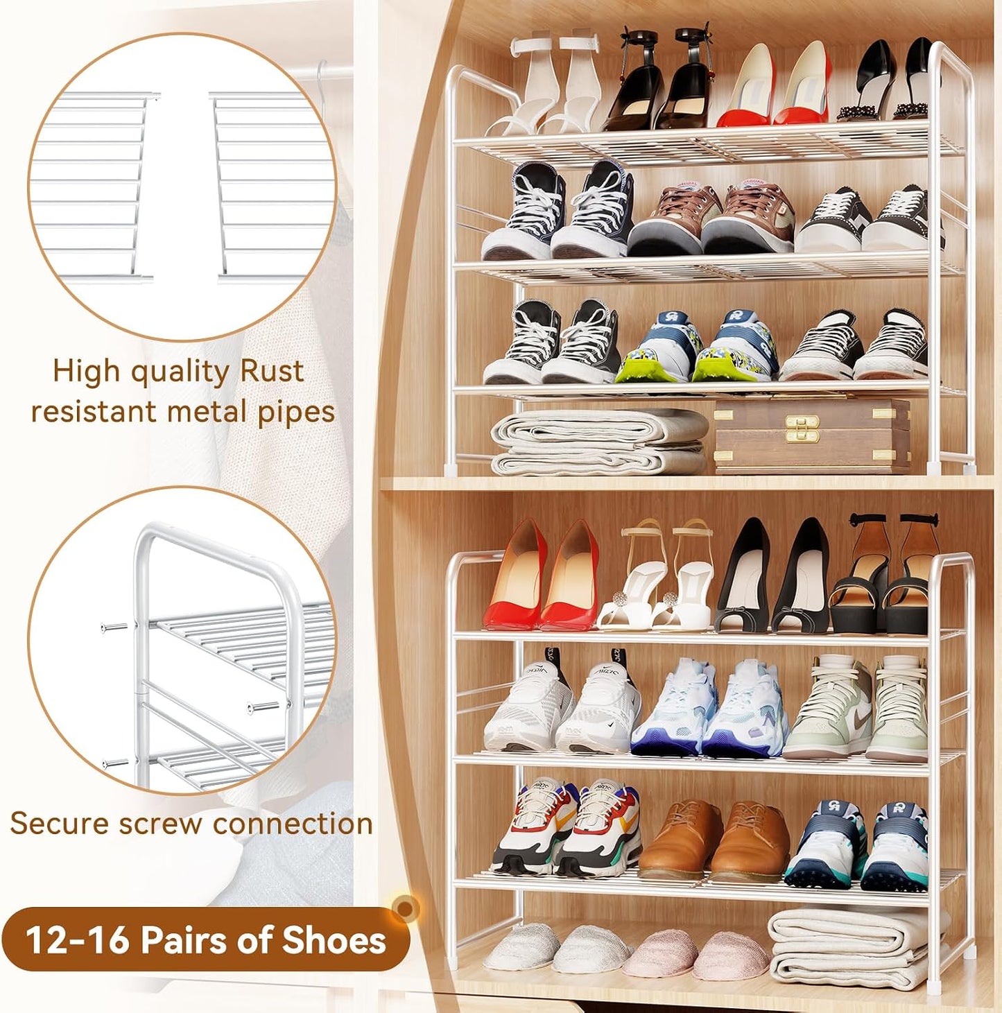 Simple Shoe Rack 2 Tier 27 Inch Wide, Heavy Duty Metal Closet Shoe Organizer Shelf for Entryway, Front Door, Black