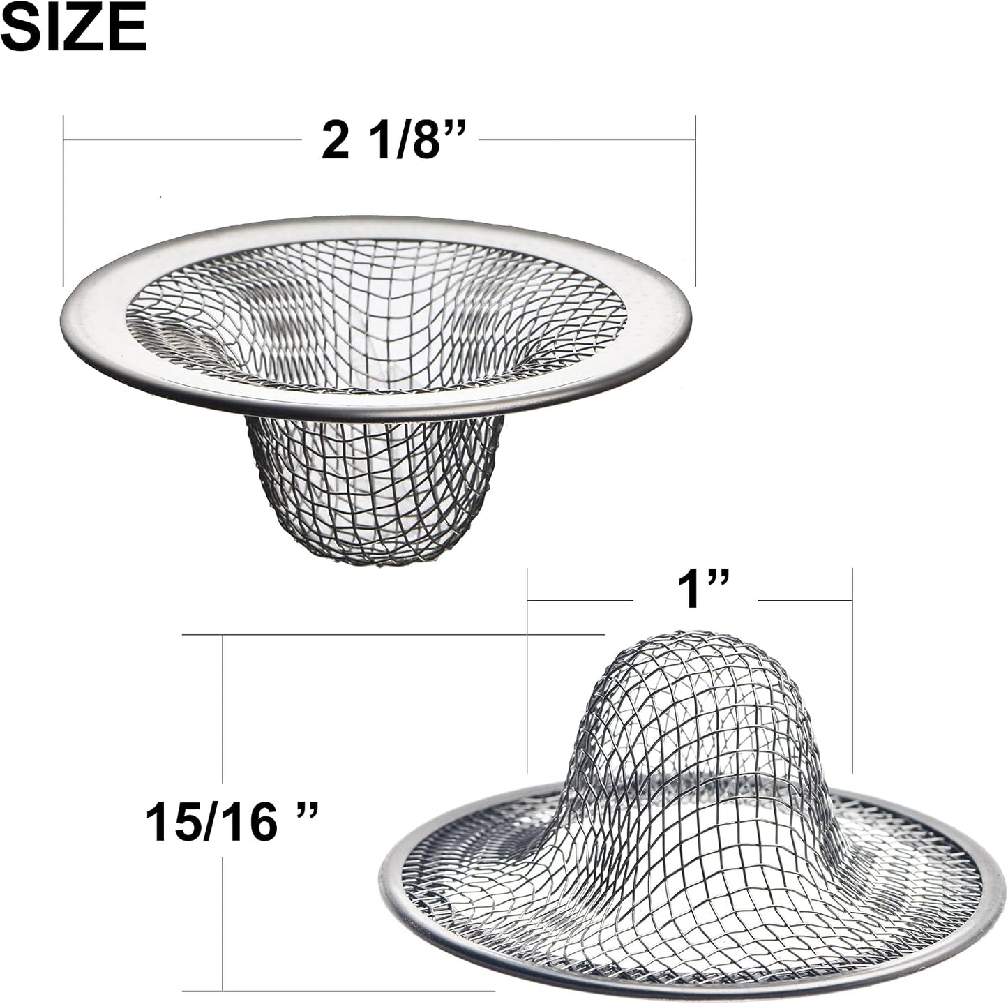 12 Pack - 2.125" Top / 1" Basket- Mesh Sink Drain Strainer Hair Catcher for Bathroom Sink, Utility, Slop, Laundry, RV and Lavatory