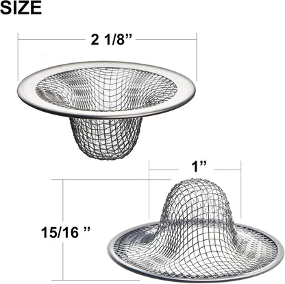 12 Pack - 2.125" Top / 1" Basket- Mesh Sink Drain Strainer Hair Catcher for Bathroom Sink, Utility, Slop, Laundry, RV and Lavatory