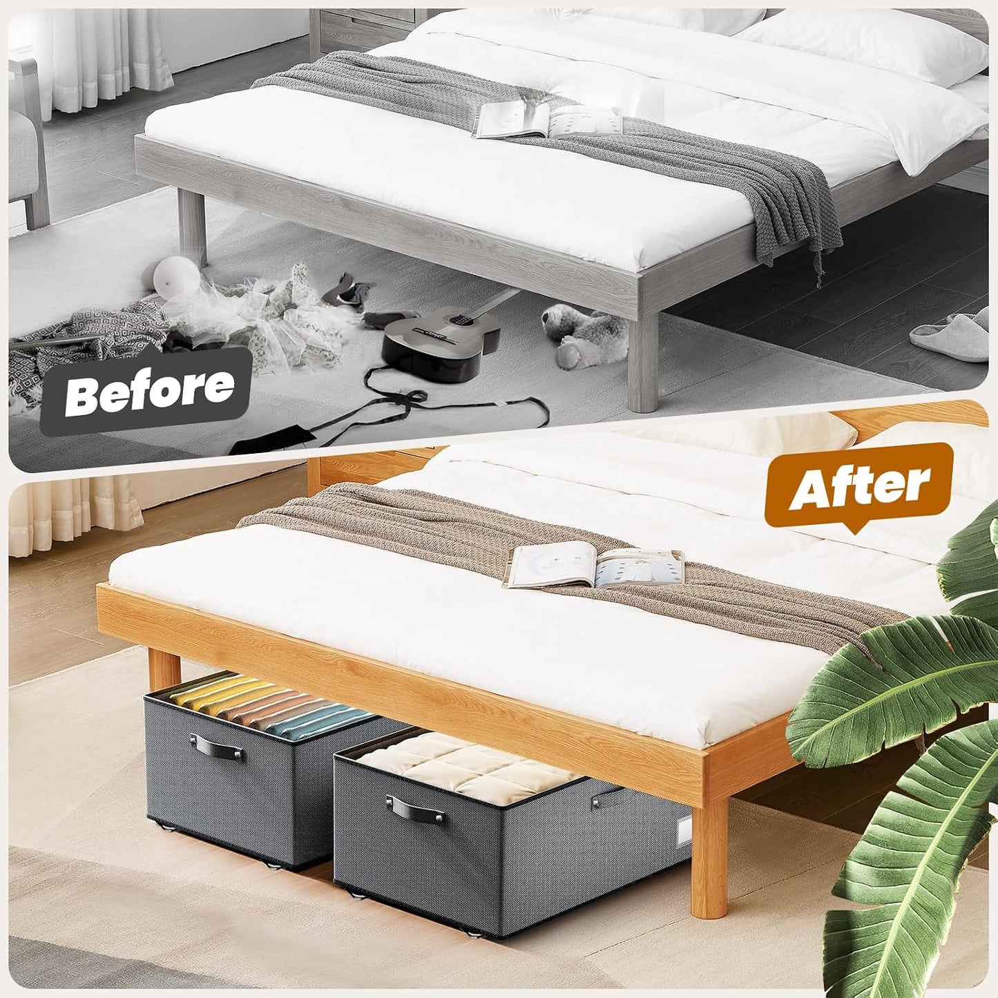 Dayacoco Under Bed Storage With Wheels,10in Underbed Storage Containers 65L | Large Capacity Underbed Storage, No Assembly Required Rolling Under Bed Storage for Clothes Blankets Shoes Beige