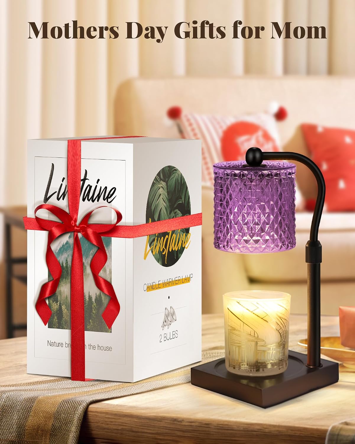 Candle Warmer Lamp with Timer Dimmer Adjustable Height, Mothers Day Gifts for Mom, Birthday Gifts for Women, House Warming New Home Decor, Electric Wax Warmer for Jar Candles, Gold
