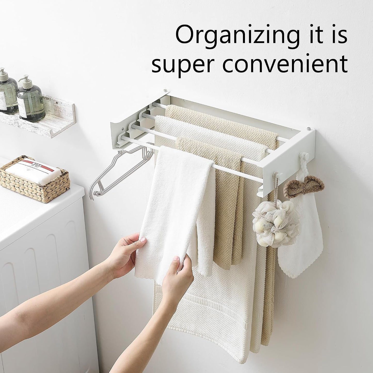 RFOUO Clothes Drying Rack, Laundry Hanger Dryer Rack, Wall Mounted Drying Rack for Laundry, Foldable Drying Rack Indoor Outdoor, 19.7" Wide, 4 Aluminum Rods, 40 lb Capacity (White 19.7")