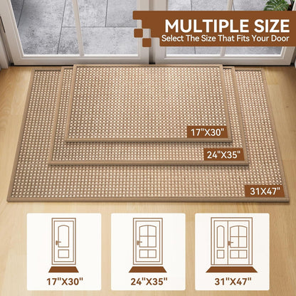 Front Door Mat 17''x30'', Absorbent Dirt Resist Washable Non Slip Low-Profile Indoor Doormat, Easy Clean Welcome Entryway Door Mats, Brown