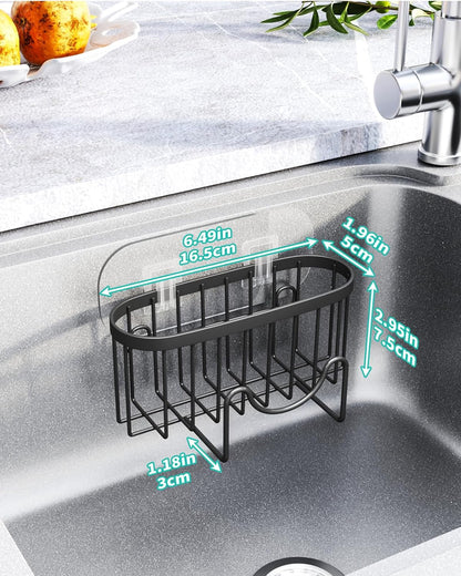 HapiRm Multifunctional Sponge Holder with Unique M-Shaped, 2 Installation Methods Kitchen Sink Caddy Organizer, Rustproof Stainless Steel Kitchen Organizers and Storage Essentials - Black