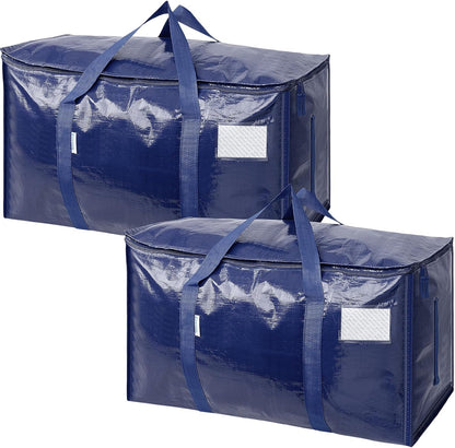 TICONN 4 Pack Extra Large Moving Bags Heavy Duty with Zippers & Carrying Handles, Durable Storage Bags Moving Boxes for Closet Organizers and Storage (4 Pack, Blue)