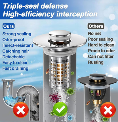 Bathroom Sink Stopper, Pop-up Sink Drain Strainer with Removable Stainless Steel Strainer Basket Hair Catcher, Bathroom Sink Strainer for Bathroom Sink Stopper (2PCS)