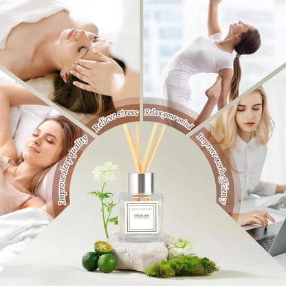 Reed Diffuser Set, 1.7 fl oz Scent Diffuser with Sticks, Freesia Scent for Bathroom Accessories Shelf Decor, Air Fresheners for Home, Home Fragrance Products, House Office Room Decor Aesthetic Gift