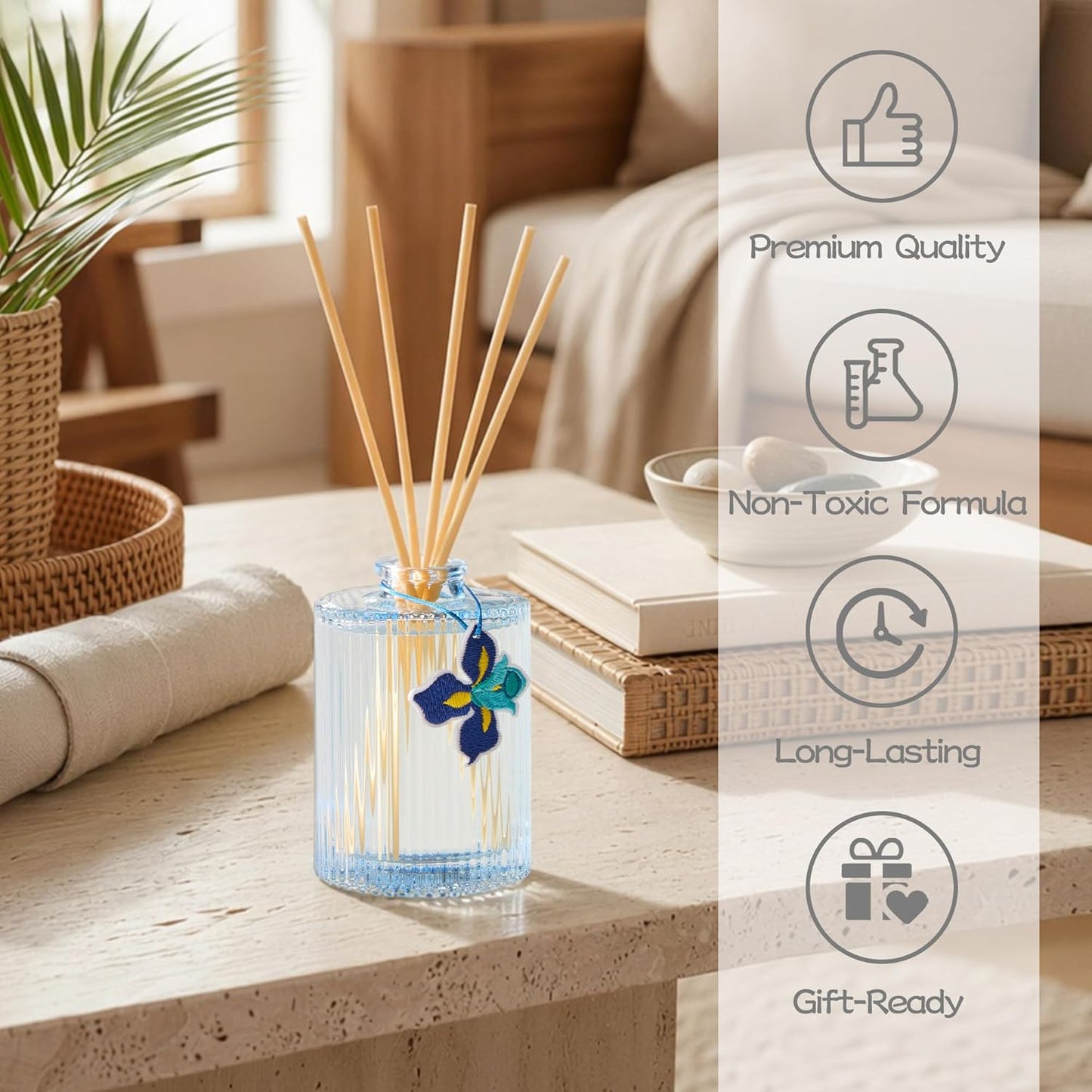 COCORRÍNA Reed Diffuser, White Magnolia Scent Oil Diffuser, 6.09 fl oz, 8 Reeds, Long-Lasting Home Fragrance, Bathroom Bedroom Office & Shelf Decor