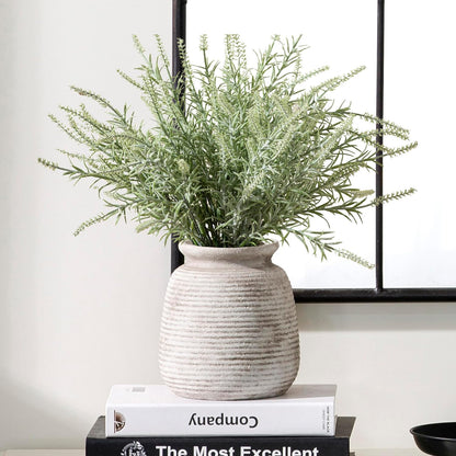 Ceramic Flower Vase, Small Rustic Farmhouse Vases Home Decor, Short Pottery Decorative Pampas Vase for Table Living Room Entryway Mantel Bookshelf Bedroom Bathroom Kitchen - 6" W