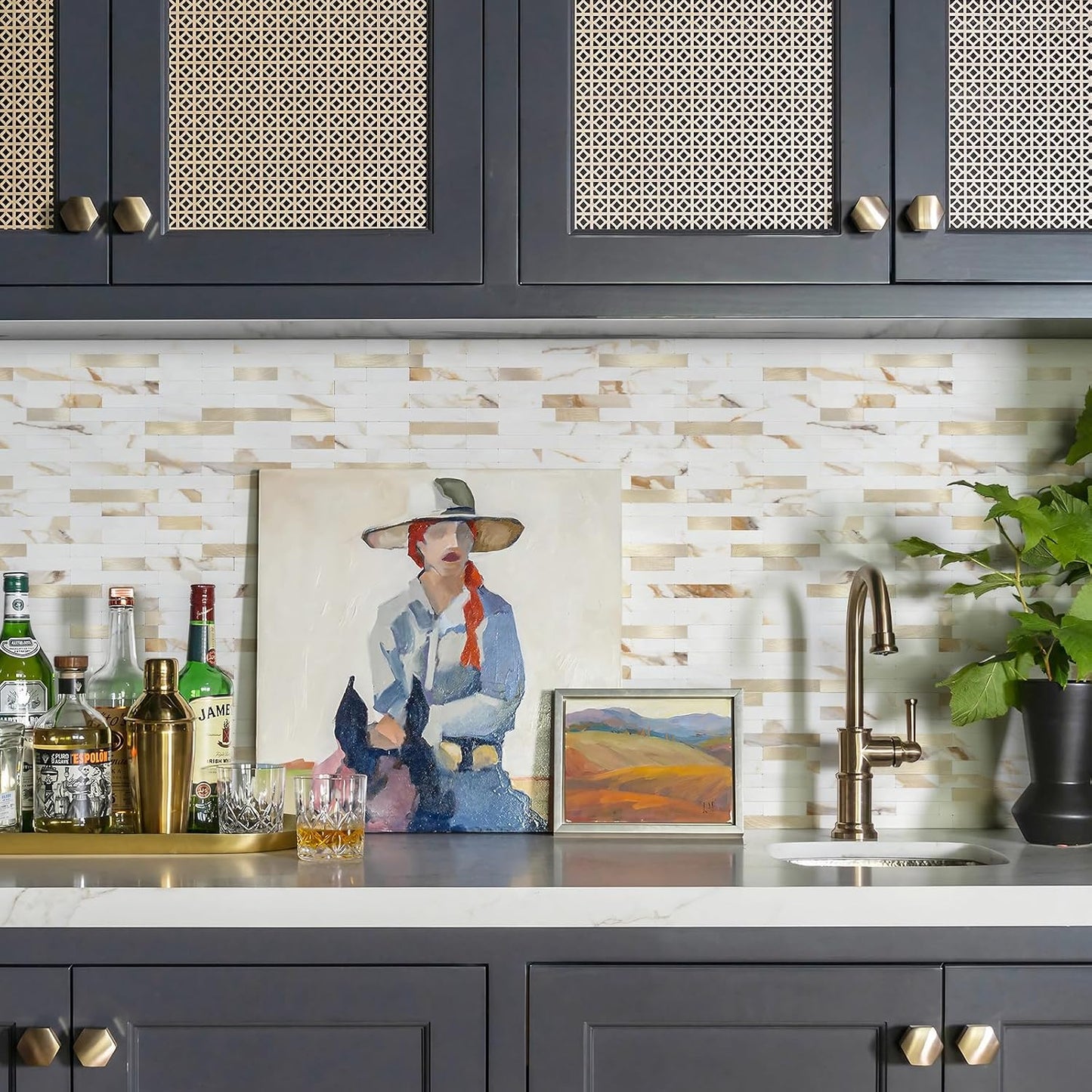 STICKGOO Peel and Stick Backsplash Tile, Stick on Backsplash for Kitchen and Bathroom, Volakas White Look PVC Mixed Metal Silver Self Adhesive Wall Tiles(Sample)