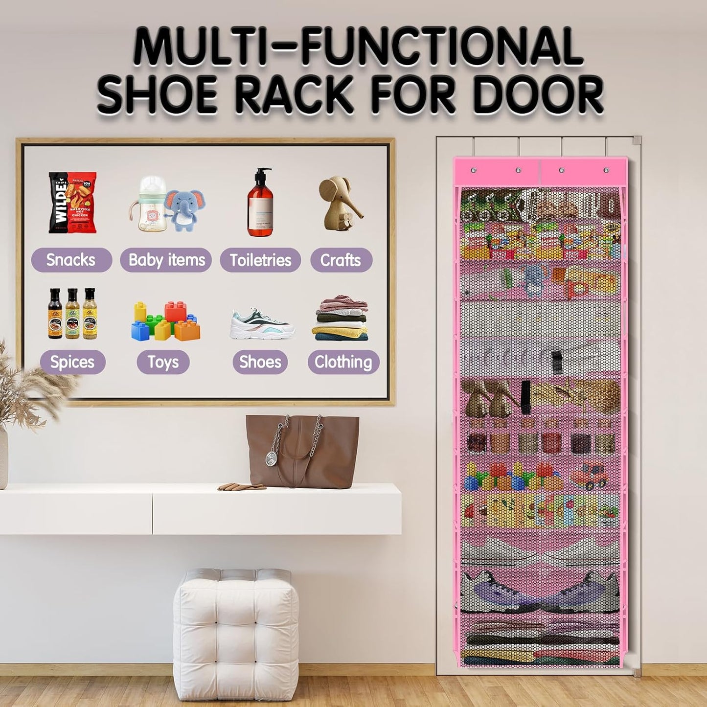 Kotkn Over The Door Shoe Organizer with 12 Large Breathable Pockets - Durable Hanging Storage for the Entire Family's Shoes (White)