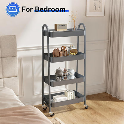 NEWBULIG 3-Tier Rolling Storage Cart, Metal Mobile Utility Organizer Shelf with Lockable Wheels, Space-Saving Freestanding Storage for Bathroom Living Room and Narrow Corner Spaces, Green
