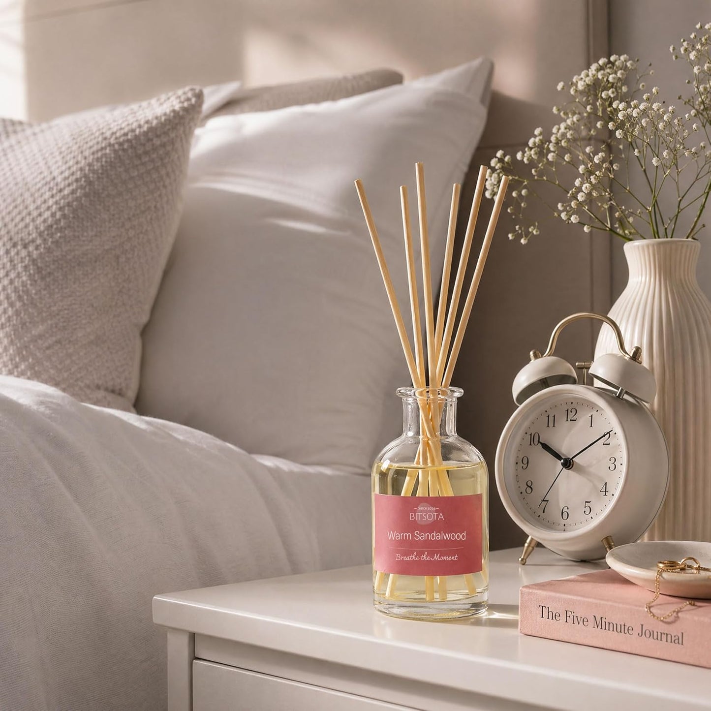 Natural Reed Diffuser Set, Fresh Lemon 3.52 oz (100ml) Scented Diffuser with Sticks Home Fragrance Reed Diffuser for Bathroom Shelf Decor, Ideal Gift for Woman