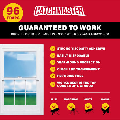 Catchmaster Window Fly Traps 12-Pack, Designed to Disguise House & Fruit Fly, Gnats, Adhesive Strips for Indoor, Disposable Bug Catcher, Insect Sticky Glue Traps, Pest Control for Home & Kitchen