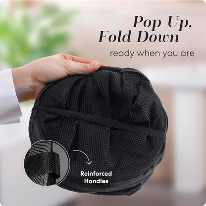 Handy Laundry Double Pop Up Hamper, 2 Section Mesh Basket, Black | Collapsible Laundry Basket, 44 Gal Foldable Divided Sorter, Reinforced Handles, Dual Compartment for Dorm, Travel, Apartment