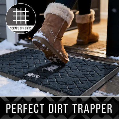 Yimobra Outdoor Mats for Front Door 29.5x17, All-Season Waterproof Doormat Outdoor Entrance, Heavy Duty Non-Slip Outside Door Mat for Garage Patio Proch Entryway Indoor, Black