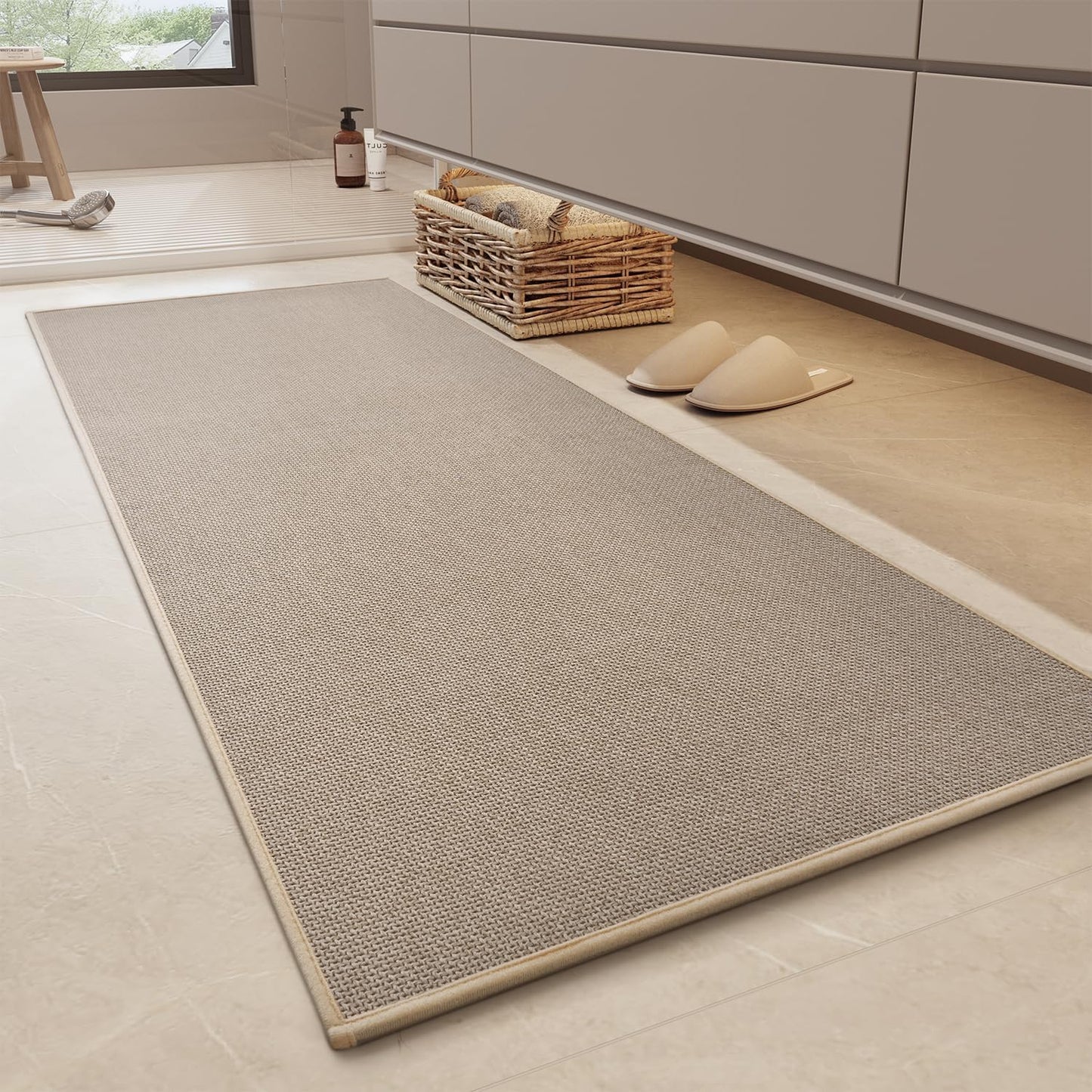 MontVoo Bath Mat Rug-Ultra Thin Non Slip Bath Mats for Bathroom Mat Quick Dry, Rubber Backing Washable Bathroom Rugs Fit Under Door, Absorbent Bath Rugs for Floor,17"x24",Khaki