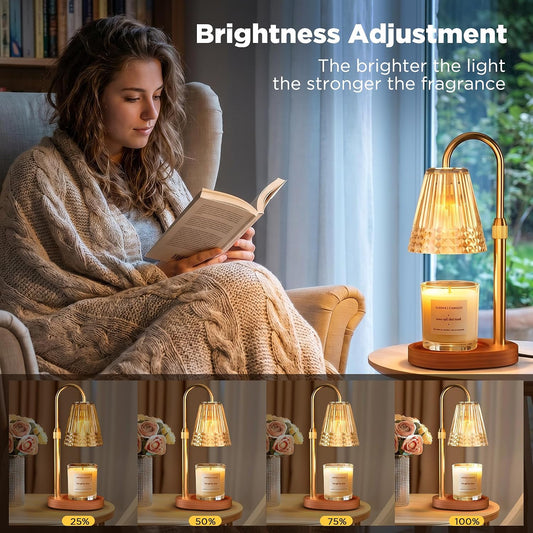 Candle Warmer Lamp with Timer Dimmable, Height Adjustable Wax Melt Warmer Lamp with 2 Bulbs, Flameless Candle Warmer for Home Decor, Birthday Gifts for Women Mom (Classic Gold)
