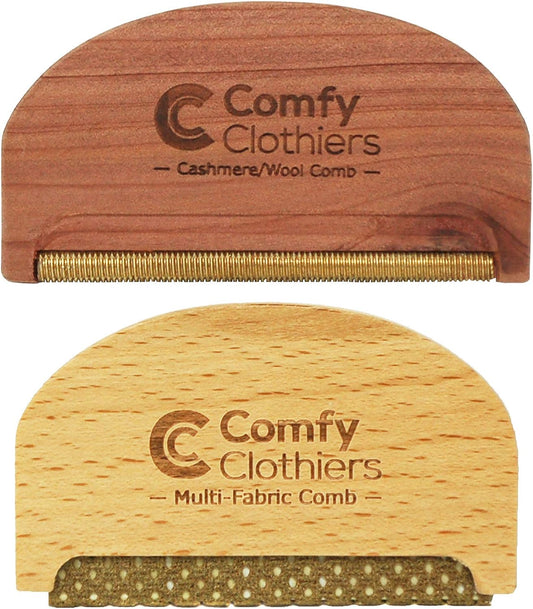 Comfy Clothiers Cedar Wood Cashmere Comb & Beech Wood Sweater Shaver Comb Combo Pack (One of Each Type) – Multi-Fabric Shaver Removes Pills, Fuzz and Lint from Garments