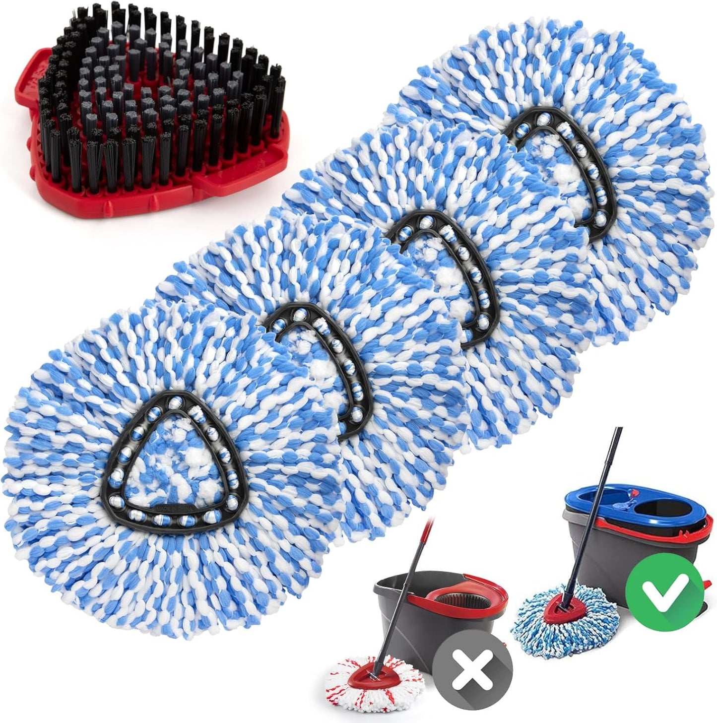 Spin Mop Replacement Head for O Cedar 2 Tank RinseClean, 4 Microfiber mop Refill, 1 Scrub Brush, 1 Mop Stick, 1 Mops Base, Deep Cleaning, 30" to 58" Mop Handle Replacement