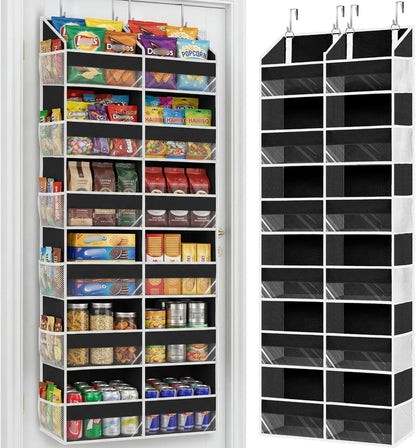 Over The Door Organizer, 5-Tier Extra Large Behind Door Storage with 10 Big Front & 10 Mesh Pockets, 80lb Capacity, Hanging Storage Organizer with Clear Window Kids Toys, Shoes, Diapers, Light Grey