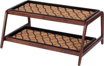 Anji Mountain Heavy Duty Waterproof Wooden Shoe Storage Mat Organizer/Boot Storage Tray Multi Use for Entryway with Coir, Gray and Ivory Insert, 1 Tier, Fits 2 Pair (26.5" Wide)