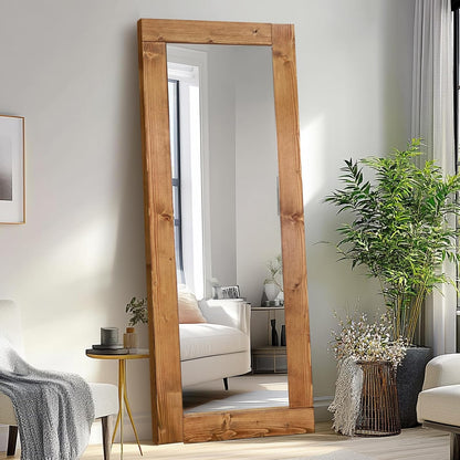 Solid Wood Full Length Mirror - 65"x22" Arched Floor Mirror, Free Standing & Wall Mounted - Elegant Design for Bedroom, Dressing Room, Hallway, Brown