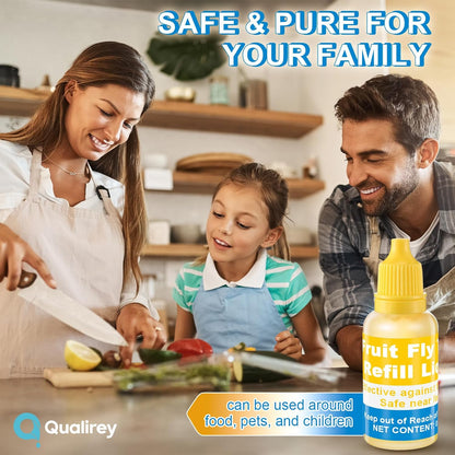 Qualirey Fruit Fly Trap for Indoor and Kitchen Use, 0.68 oz Each Bottle Fruit Fly Trap Refill Liquid, Ready to Use, Safe Near Food, Efficient Lure Refill Liquid, Yellow(12 Pack)