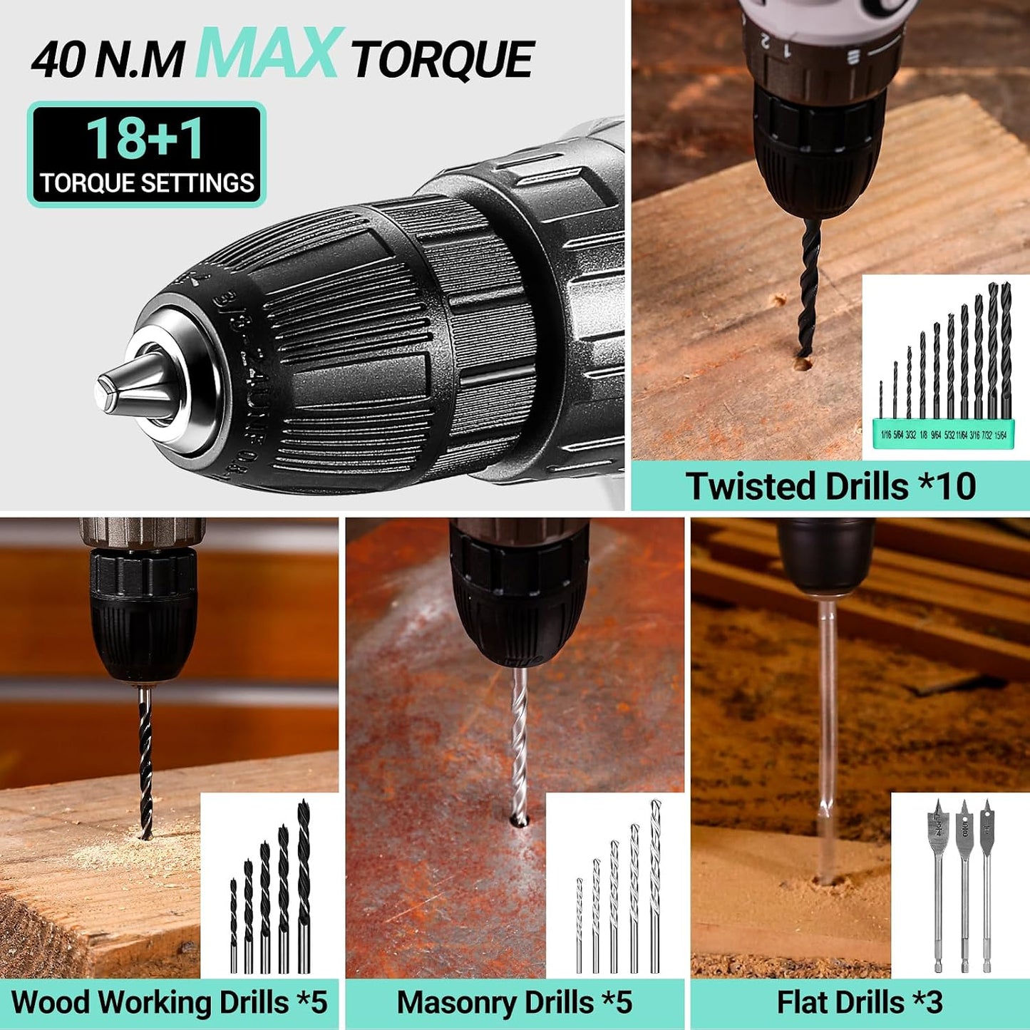 Cordless Drill Tool Kit Set: 20V Power Drill Tool Box with Battery Electric Drill Driver for Men Home Hand Repair Basic Toolbox Tools Sets Drills Case