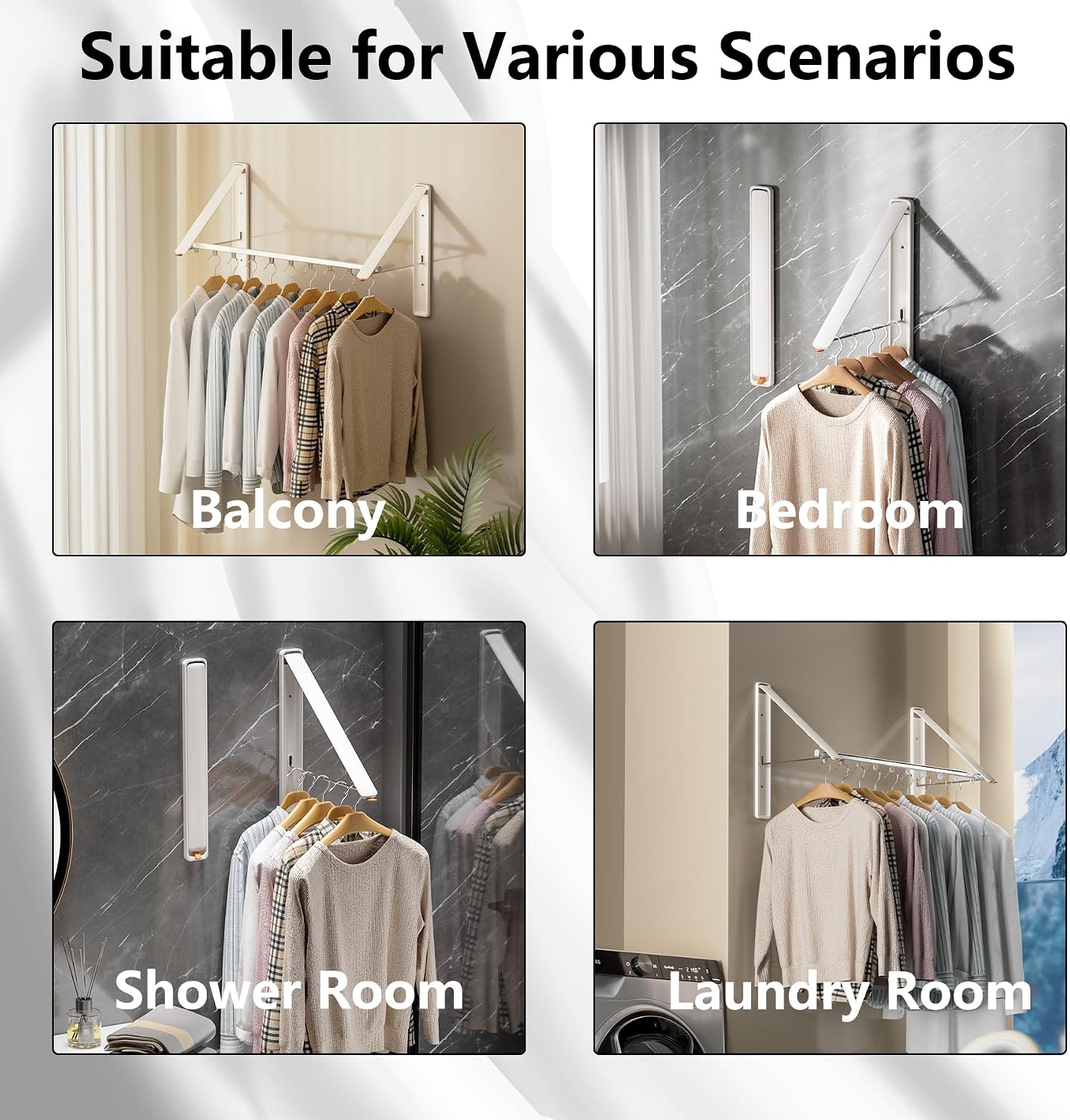 Dr.DJ Clothes Drying Rack Wall Mounted, Retractable & Foldable Clothes Hanger for Laundry Room Organization and Storage, Clothes Hanger Rack for Dorm, Closet, Balcony, Laundry Room(1P, Metal, Black)