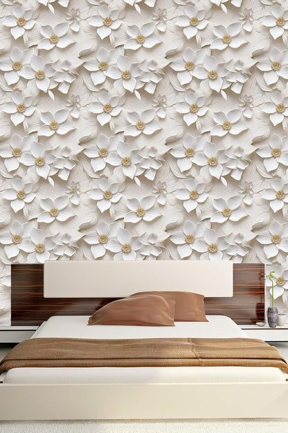 Floral Peel and Stick Wallpaper 3D Effect Interior Wall Décor Contact Paper Self Adhesive Removable Renter Friendly for Bedroom Living Cabinet Room 17.7in x 9.8ft (Not Textured Wallpaper