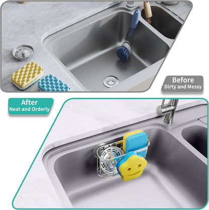 HapiRm Multifunctional Sponge Holder with Unique M-Shaped, 2 Installation Methods Kitchen Sink Caddy Organizer, Rustproof Stainless Steel Kitchen Organizers and Storage Essentials - Black