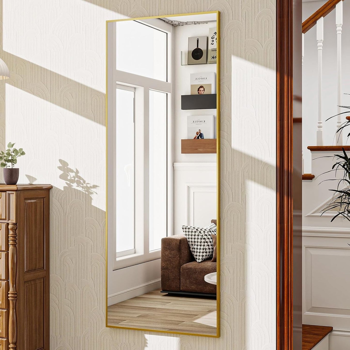 VooBang Mirror Full Length - 21" x 57" Floor Mirror with Stand, Aluminum Alloy Frame Full Body Mirror, Standing Hanging or Leaning Against Wall for Bedroom and Living Room, Black