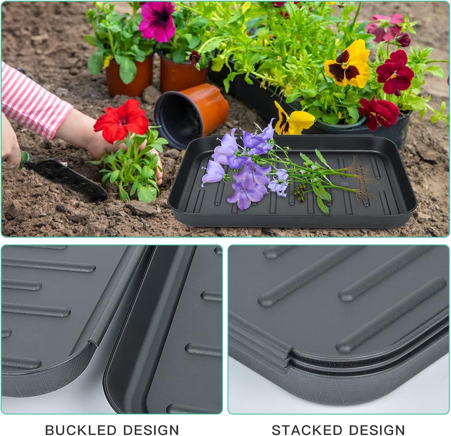 3 Packs Square Boot Tray, Akamino Plastic Utility Shoe Mat Tray for Entryway Indoor and Outdoor Use in All Seasons, 13.7x10.6x1inch,Black