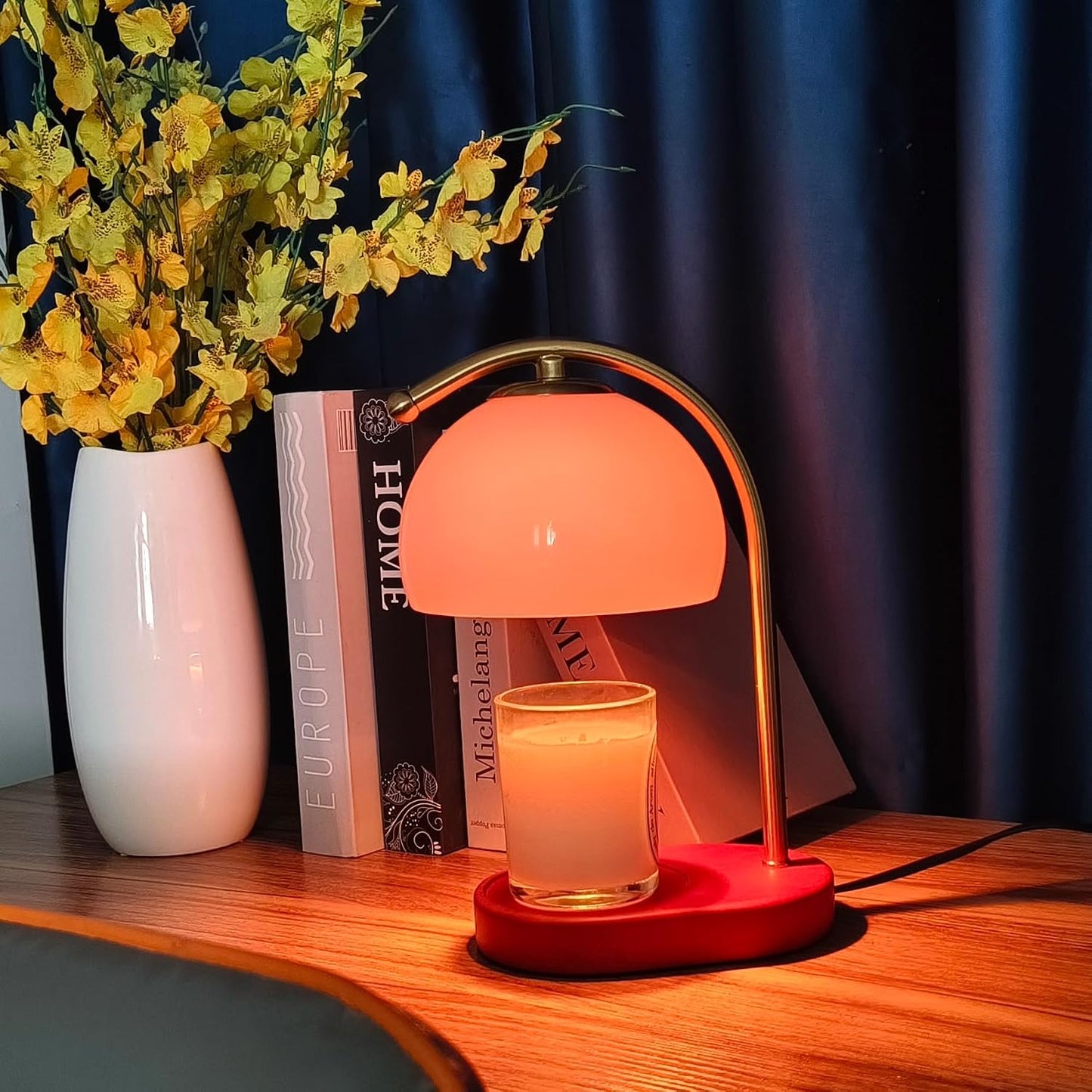 FCTWAKS Mid Century Orange Glass Candle Warmer Lamp with Timer & Dimmer, Mothers Day Birthday Gifts for Women Mom, House Warming Gifts New Home, Wax Warmer Lamp for Bedroom Decor with 2 Bulbs