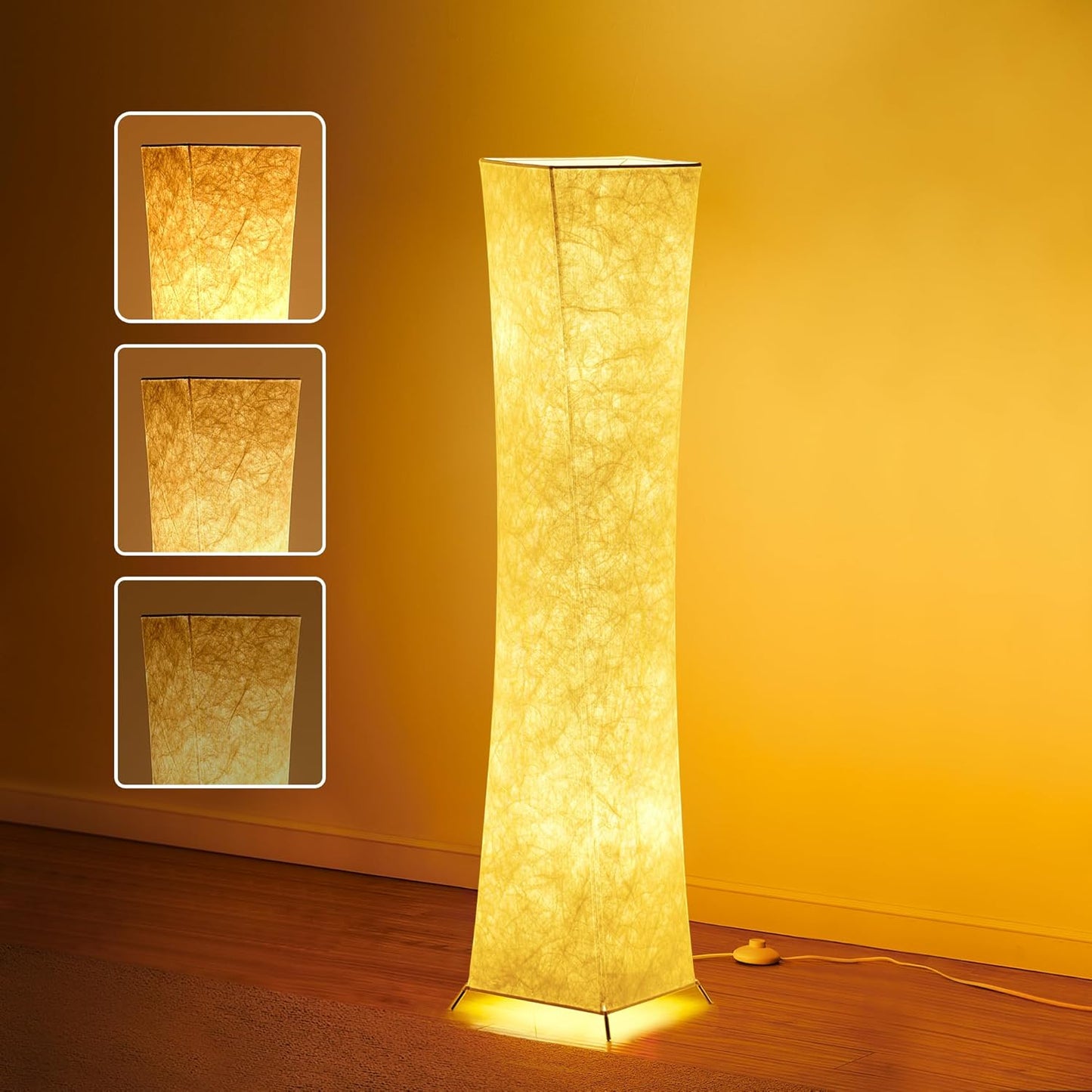 chiphy Floor Lamp, Dimmable 61" Tall Standing Lamp, 3 Levels Adjustable Brightness 12Wx2 LED Bulbs, Column Floor Light w/White Fabric Shade, Home Decor for Living Room, Bedroom, Kids Room