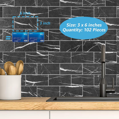 Art3d 102-Piece Peel and Stick Wall Tile for Kitchen Backsplash, Bathroom, Fireplace, 3in. × 6in. Stick on Subway Tile, Glossy White