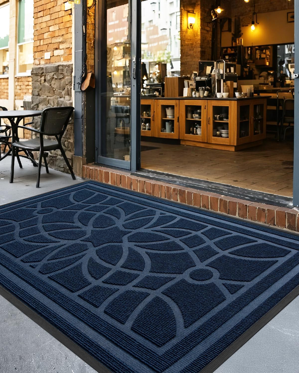 DEXI Front Door Mat Outside Entrance, Heavy Duty Non Slip Low Profile Doormat for Entryway, Trap Dirt and Moisture Welcome Mats, Easy Clean, Patio, Garage, 3x2, Blue