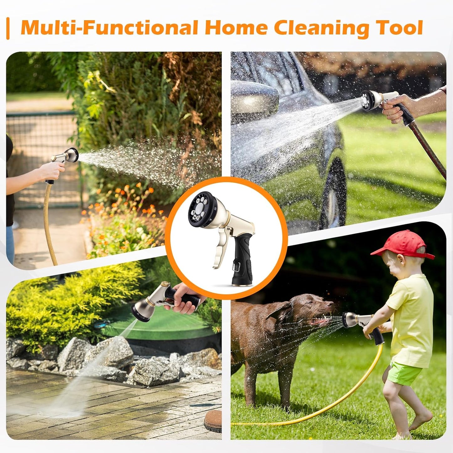 Garden Hose Nozzle,Heavy Duty Metal Hose Sprayer,High Pressure Rust Resistant Water Hose Nozzle with Lockable Trigger,9 Spray Patterns for Car Pet Washing, Plants & Lawns Watering,Outdoor Cleaning
